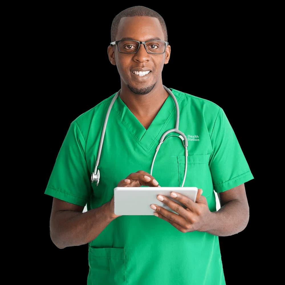 Healthcare professional with tablet